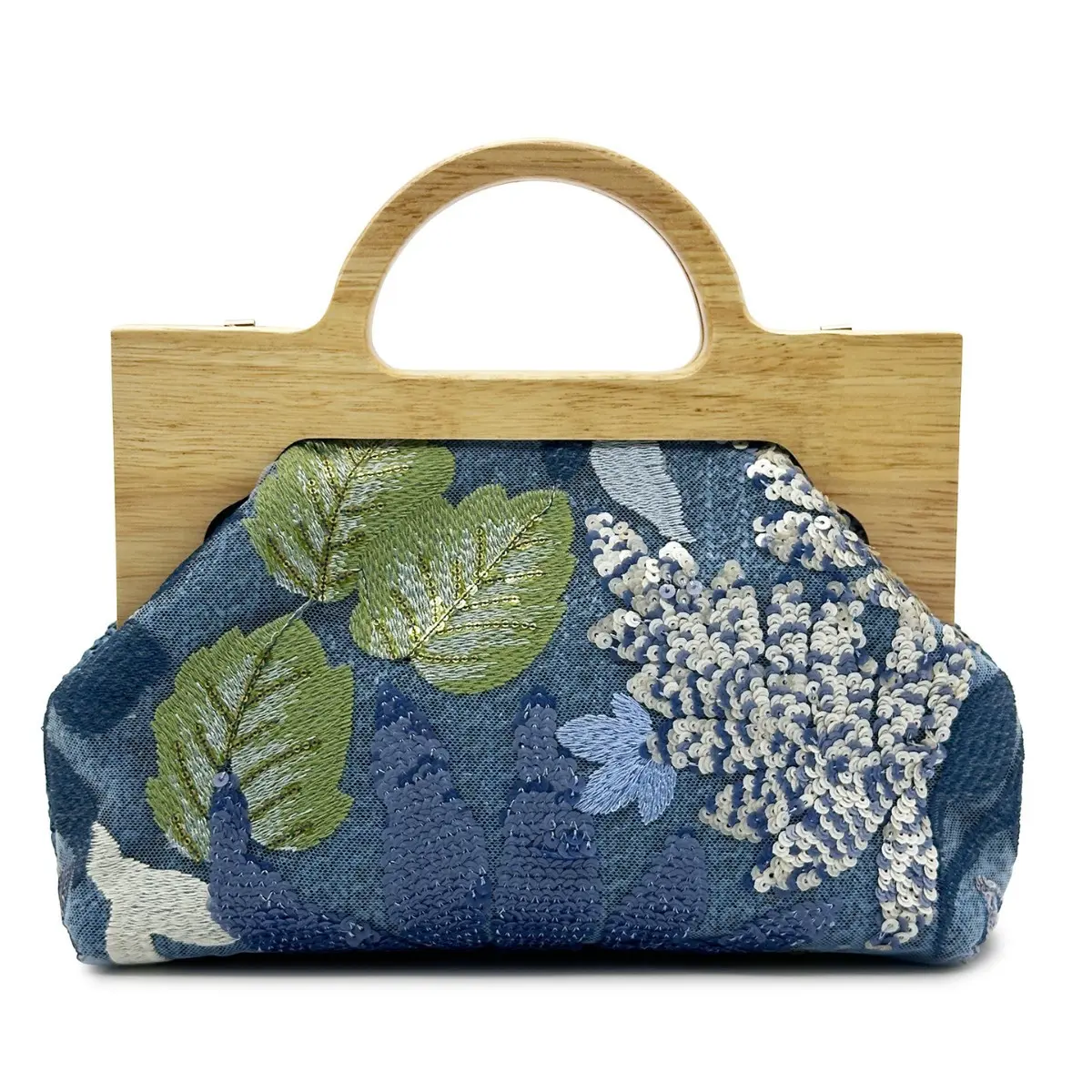 Fashion Appliques Wooden Clip Bags for Women Handbags Flower Embroidery Straw Bag Sequined Woven Beach Bag Luxury Shoulder Bags