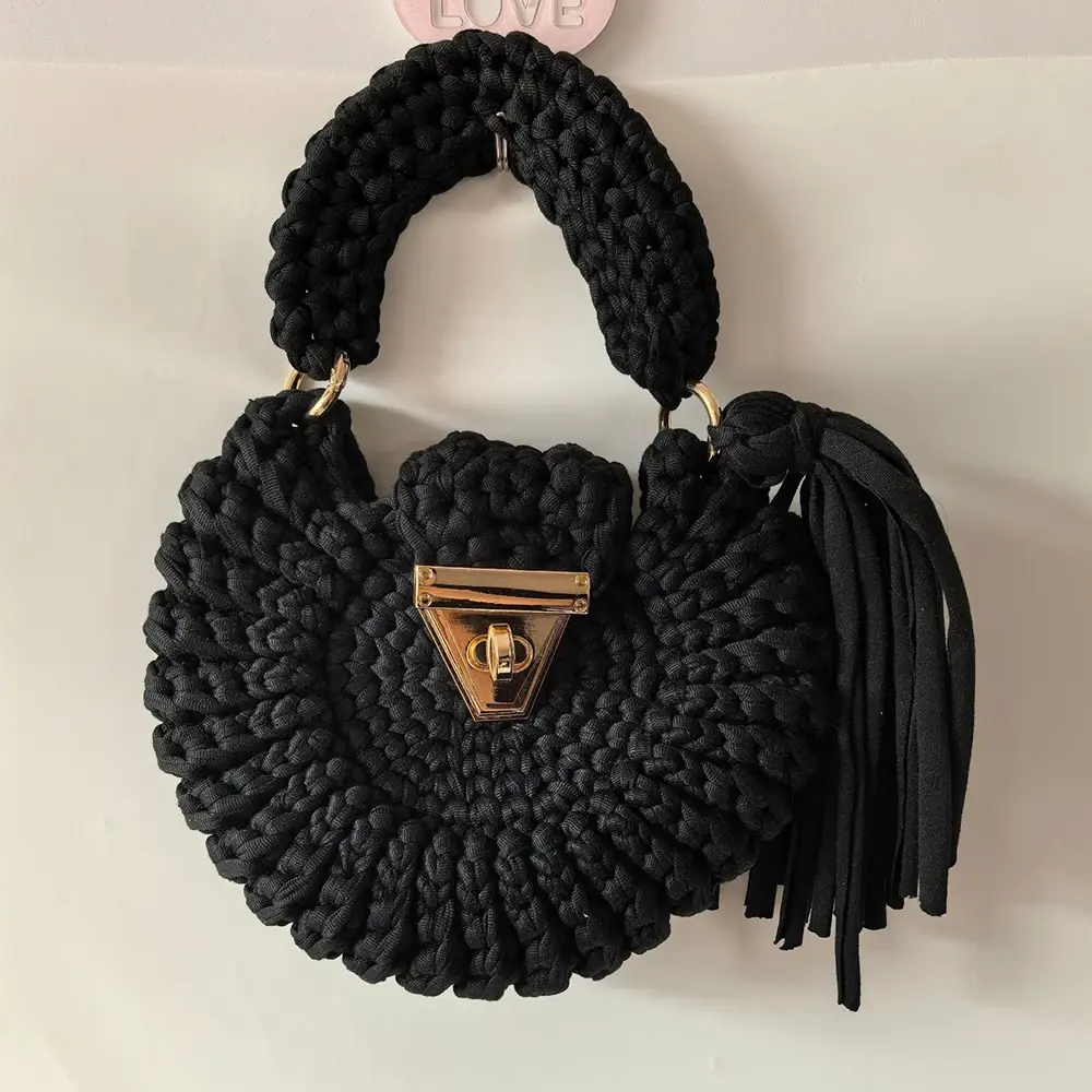 Mini Rope Knitted Women's Bags Handmade Tassel Woven Bags for Women Handbags Yarn Crochet Tote Bag Designer Round Shoulder Bag