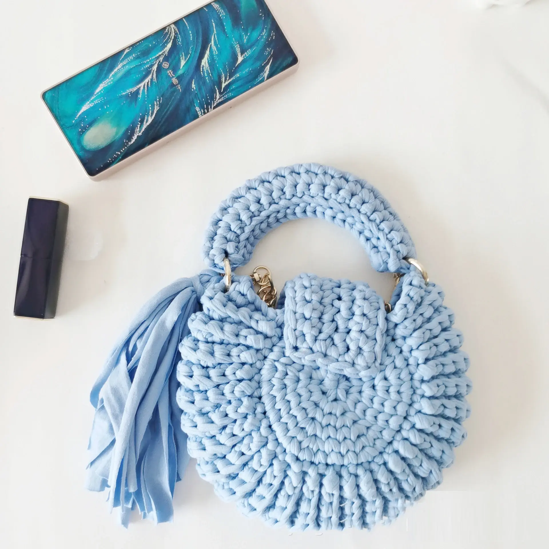 Mini Rope Knitted Women's Bags Handmade Tassel Woven Bags for Women Handbags Yarn Crochet Tote Bag Designer Round Shoulder Bag