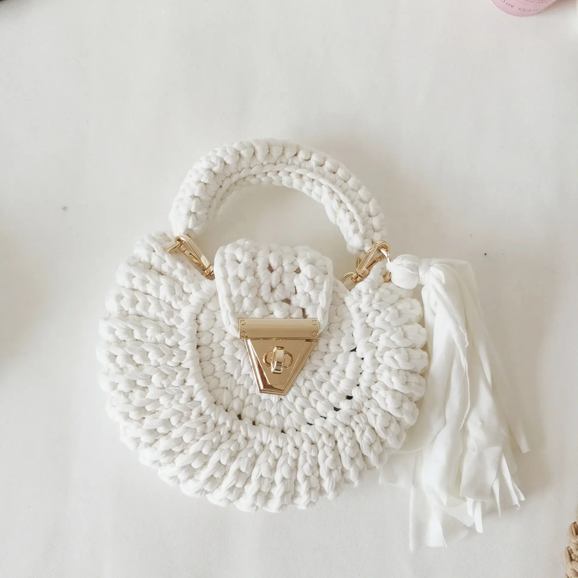 Mini Rope Knitted Women's Bags Handmade Tassel Woven Bags for Women Handbags Yarn Crochet Tote Bag Designer Round Shoulder Bag