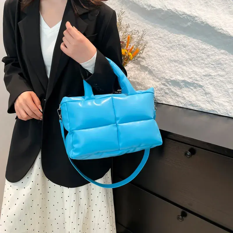 Luxury Soft Pu Leather Tote Bags for Women Quilted Designer Handbags Cotton Padded Winter Shoulder Bag Space Down Bags 2025 NEW