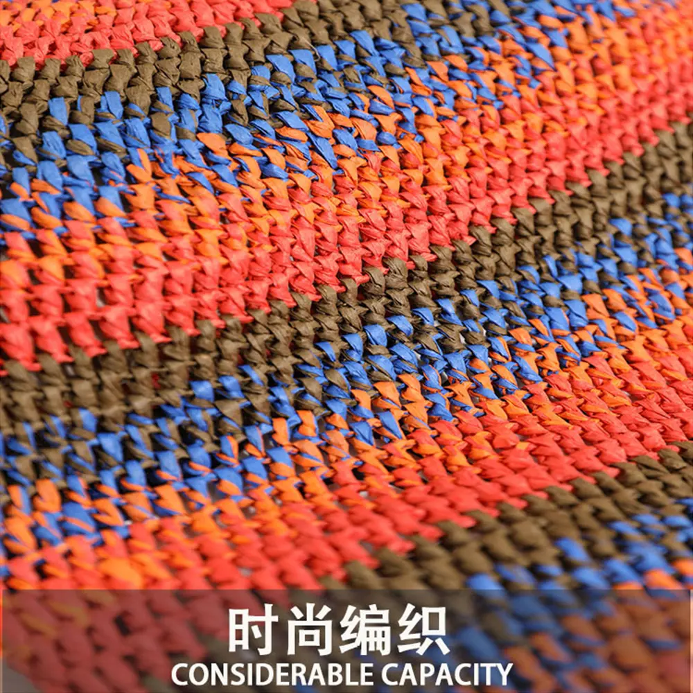 Summer Colorful Striped Hobo Tote Bag Soft Crochet Beach Shoulder Bag Travel Knitting Woven Straw Bags for Women Bucket Handbags