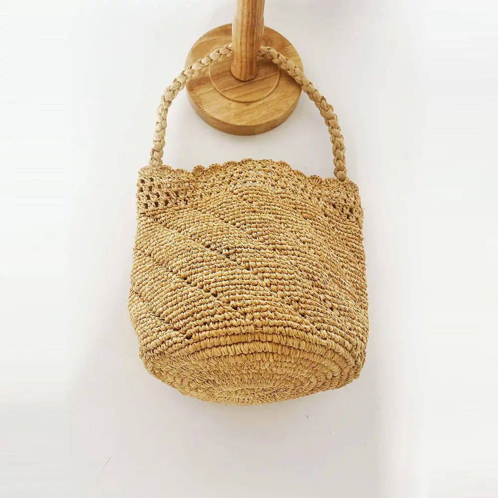 Bohemian Raffia Bucket Bag Summer Woven Straw Bag Handmade Hollow Handbags Designer Shoulder Bags for Women Travel Beach Bags