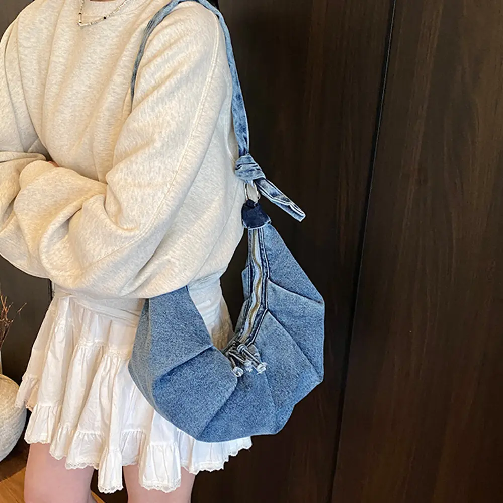 Half Moon Ruched Cloud Bags for Women Shoulder Bag Canvas Crescent Crossbody Bags Fashion Croissant Handbags and Purses Hobo NEW