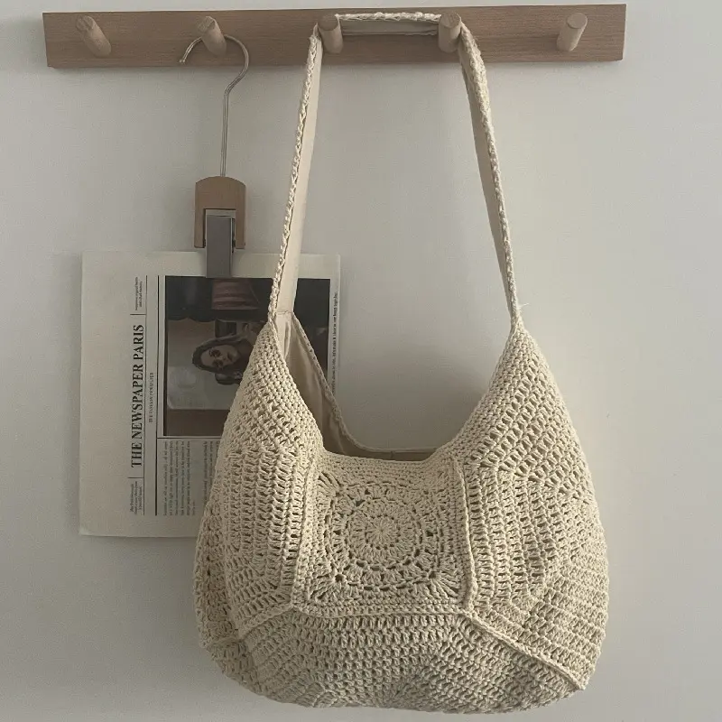 Rope Crochet Tote Bag Large Capacity Woven Bags for Women Knitted Shoulder Bag Summer Travel Beach Bags Soft Shopper Purses NEW