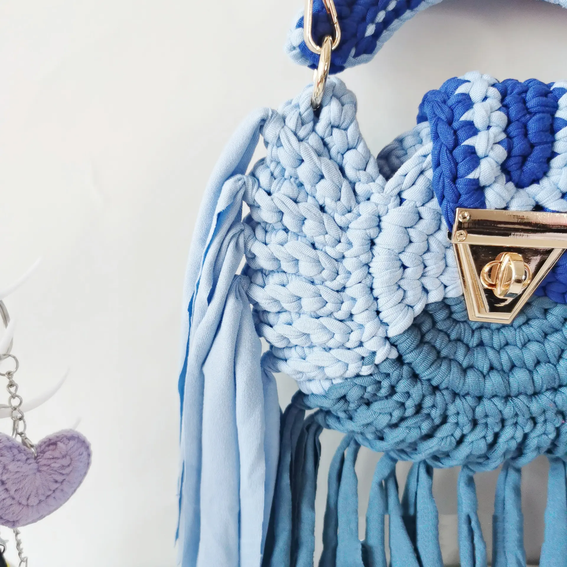 Rope Crochet Round Women Handbag Handmade Tassel Woven Bag Half Moon Knitted Shoulder Crossbody Bags for Women Patchwork Clutch