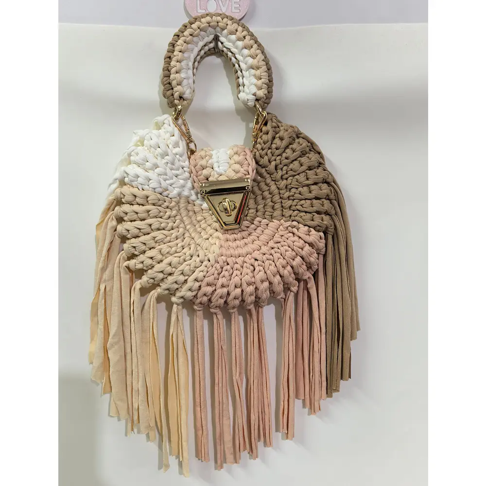 Rope Crochet Round Women Handbag Handmade Tassel Woven Bag Half Moon Knitted Shoulder Crossbody Bags for Women Patchwork Clutch