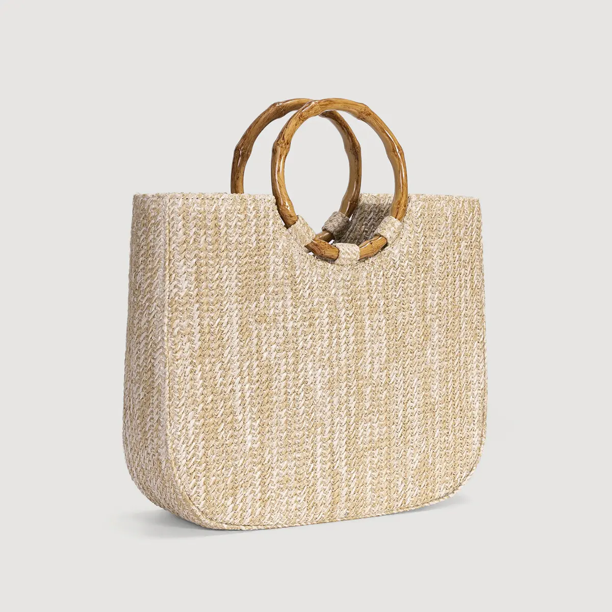 Faux Bamboo Handle Beach Bag Round Woven Bags for Women Handbags Bohemian Travel Straw Shoulder Bag Shopper Tote Clutch Purses