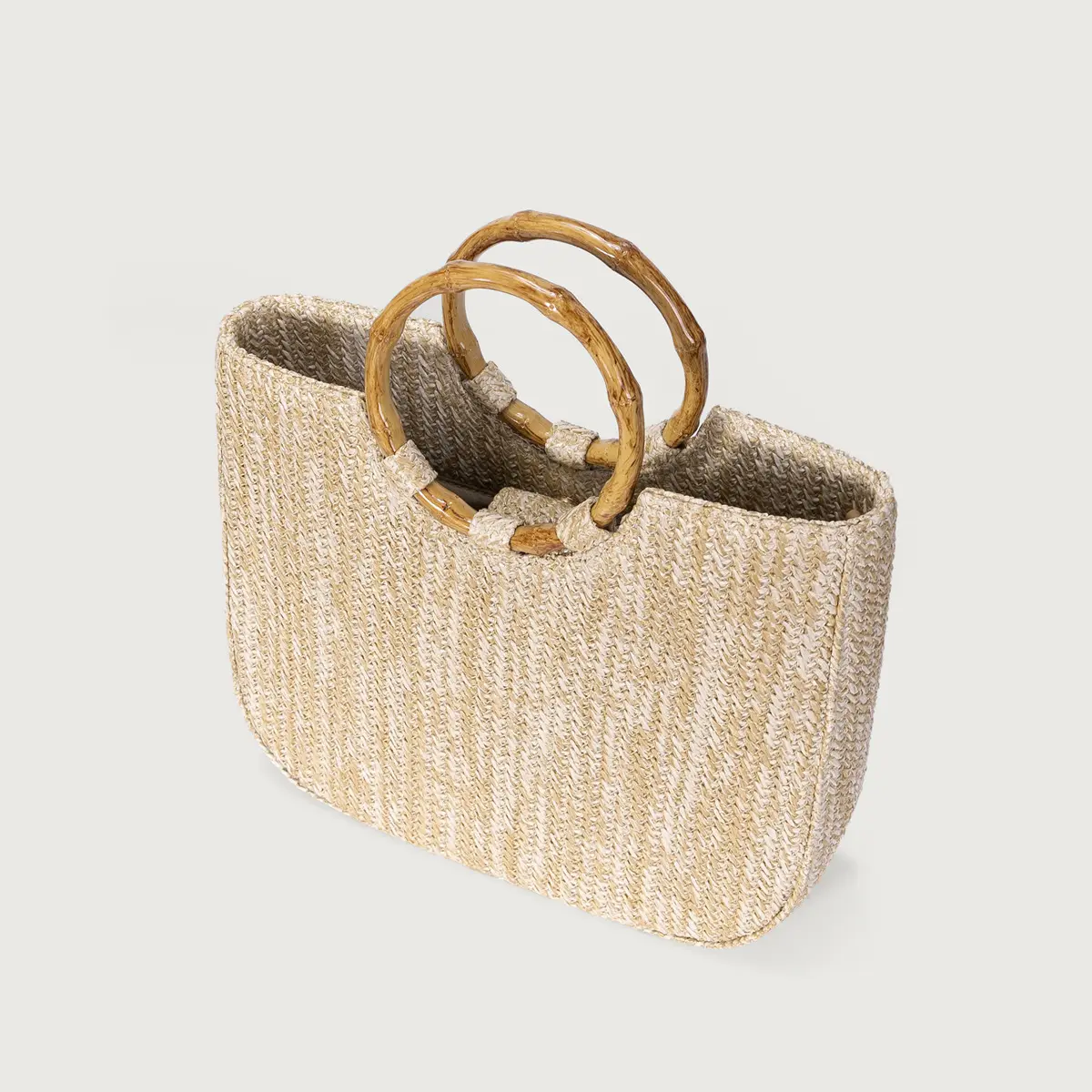 Faux Bamboo Handle Beach Bag Round Woven Bags for Women Handbags Bohemian Travel Straw Shoulder Bag Shopper Tote Clutch Purses