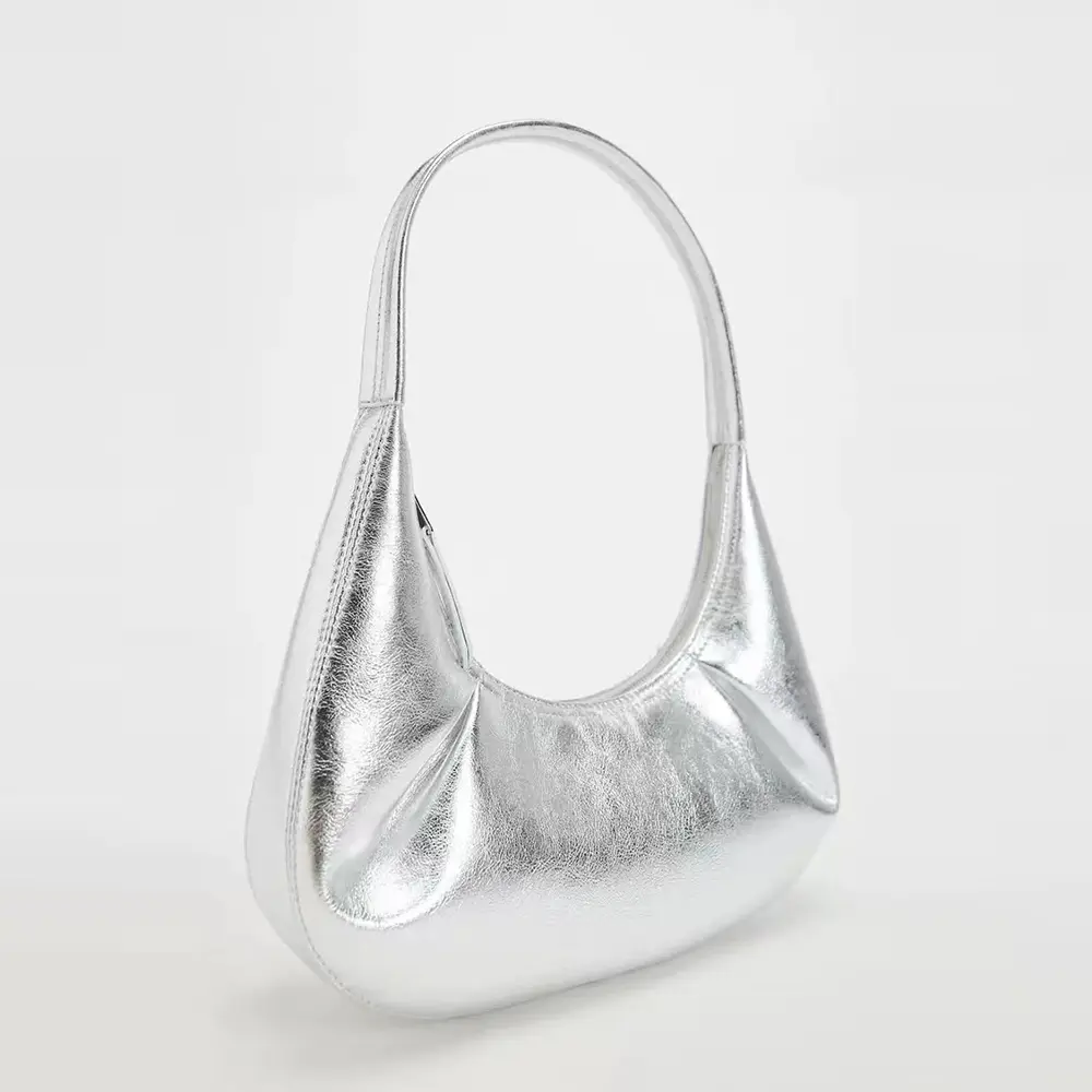 Luxury Silver Armpit Bags for Women Quilted Designer Handbags Ruched Shoulder Bag Soft Half Moon Cloud Bag 2024 Female Clutch