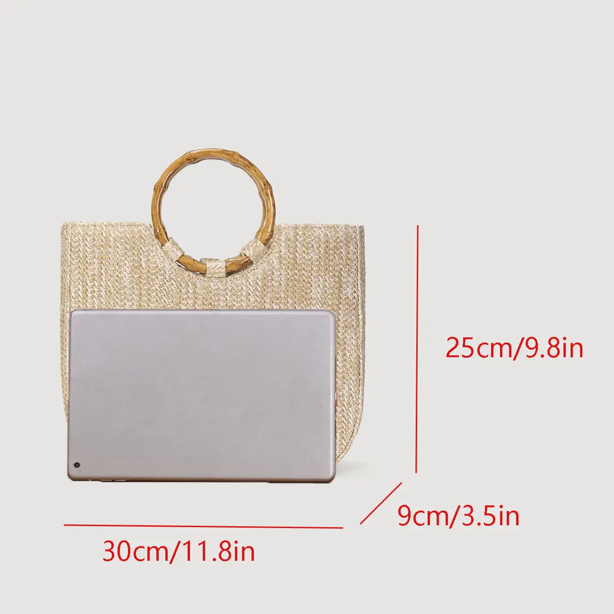 Faux Bamboo Handle Beach Bag Round Woven Bags for Women Handbags Bohemian Travel Straw Shoulder Bag Shopper Tote Clutch Purses