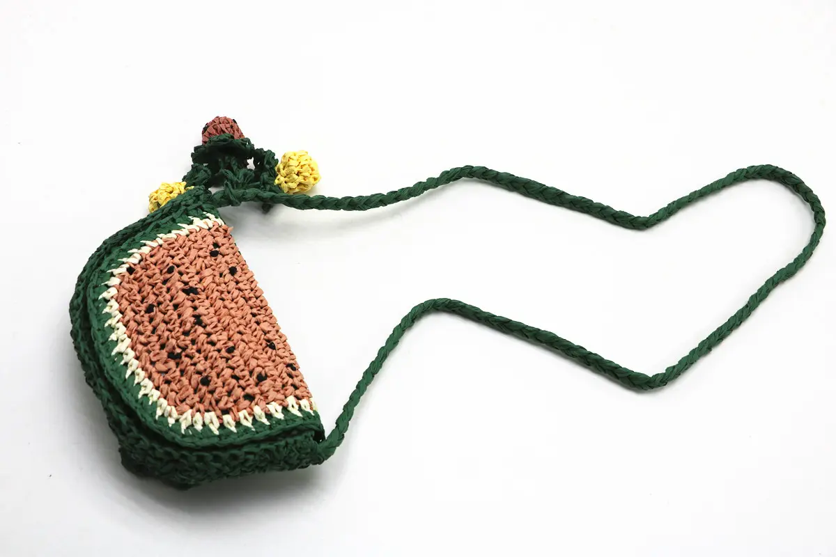 Watermelon Woven Bag Cute Fruit Straw Bags for Women Waist Pack Crochet Shoulder Crossbody Bags Handmade Paper Rope Beach Bag