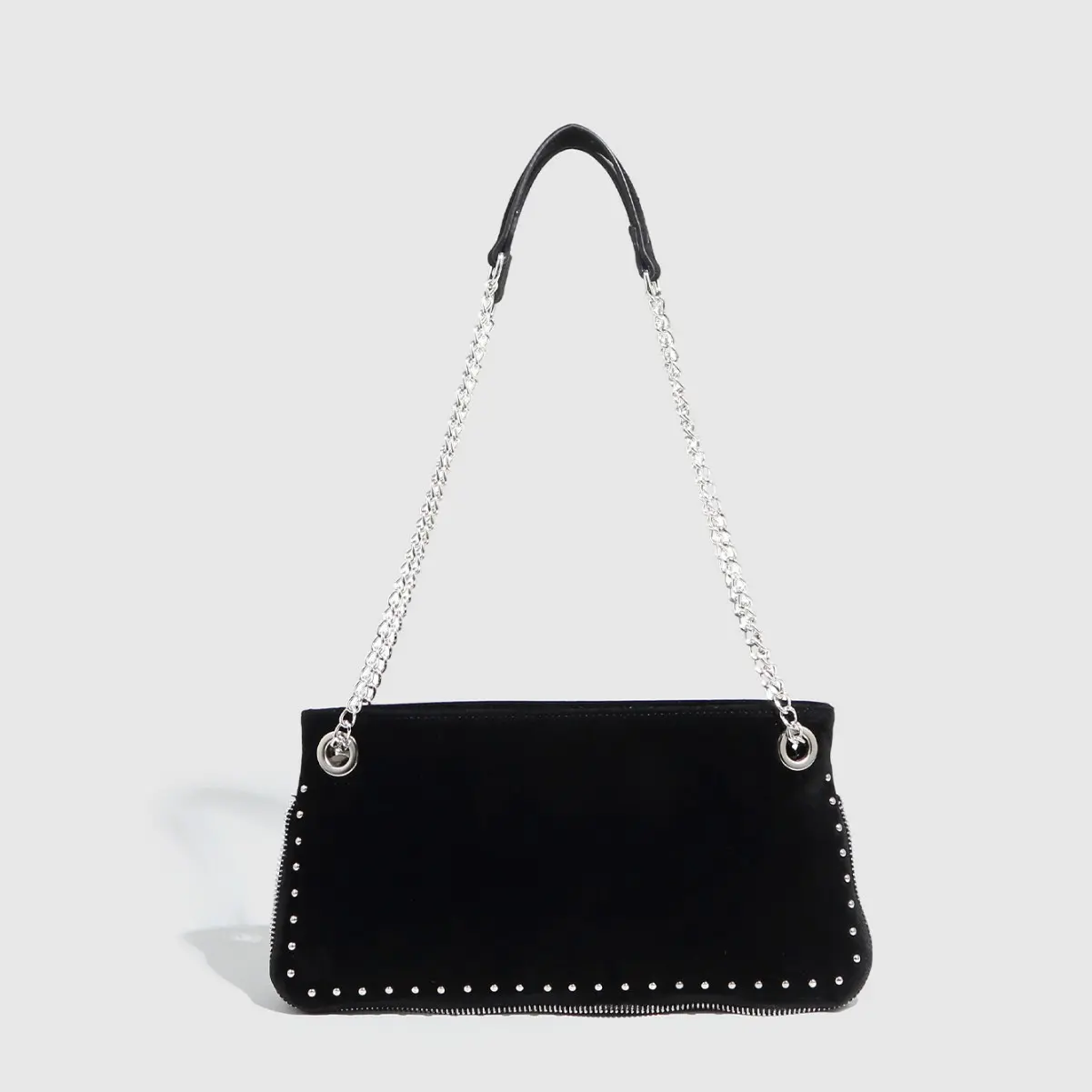 Fashion Beaded Chains Shoulder Bag Faux Suede Tote Bags for Women Frosted Handbags and Purses Small Shopper Female Commuting Bag