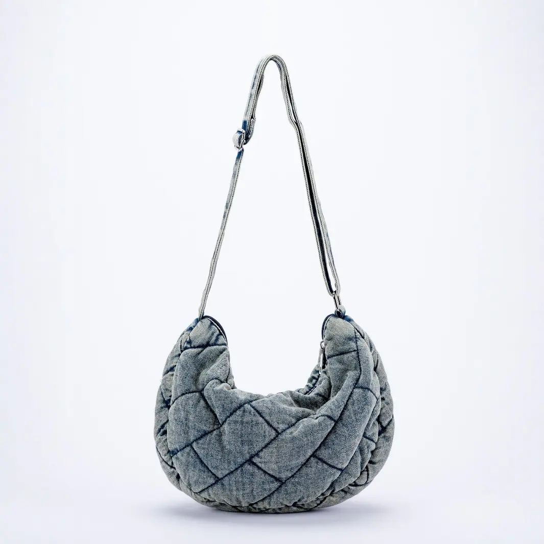 Denim Quilting Women Shoulder Bag Casual Half Moon Crossbody Bags for Women Canvas Padded Cloud Crescent Bag NEW Tote Purses