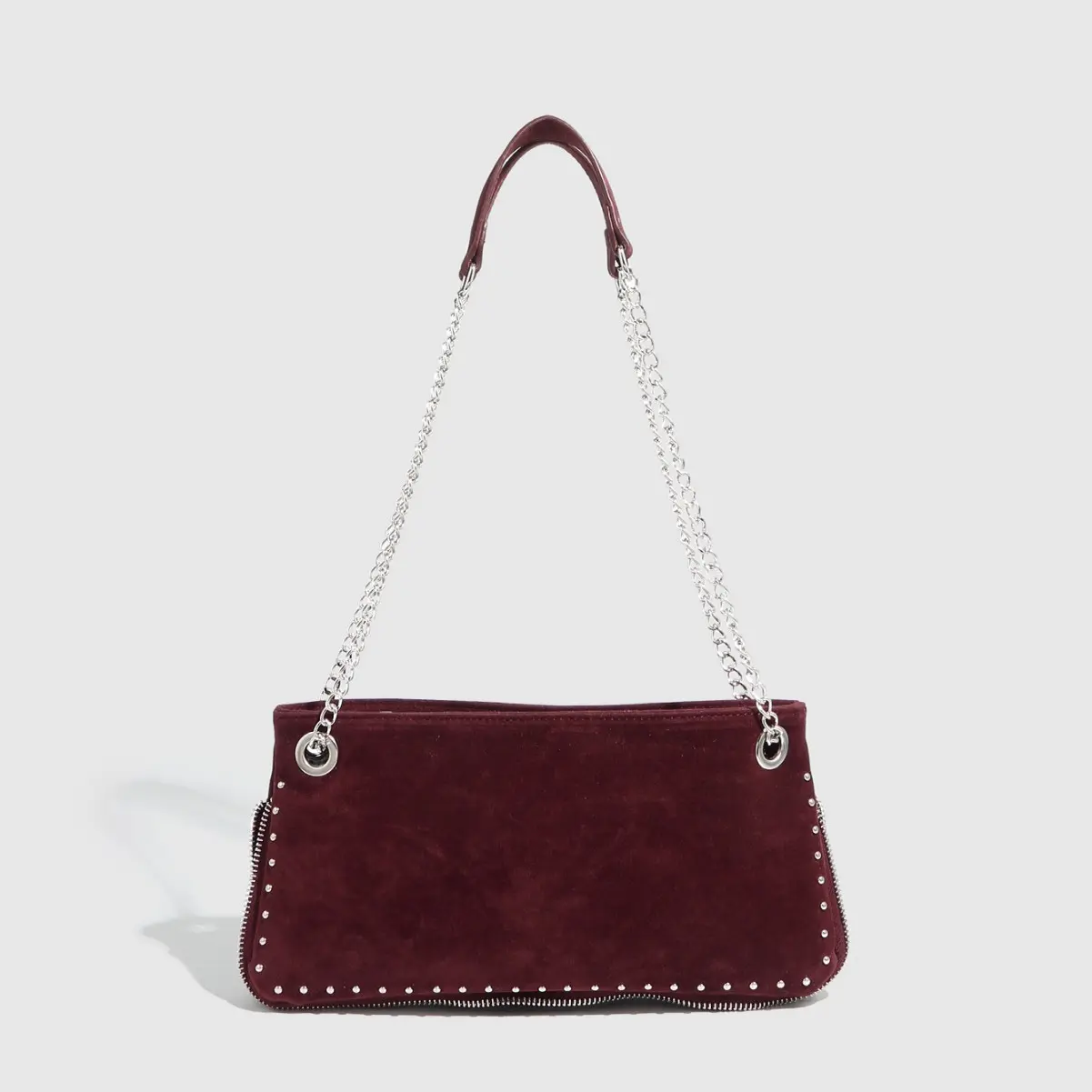 Fashion Beaded Chains Shoulder Bag Faux Suede Tote Bags for Women Frosted Handbags and Purses Small Shopper Female Commuting Bag