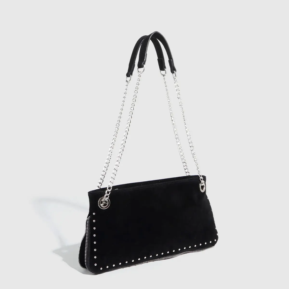 Fashion Beaded Chains Shoulder Bag Faux Suede Tote Bags for Women Frosted Handbags and Purses Small Shopper Female Commuting Bag