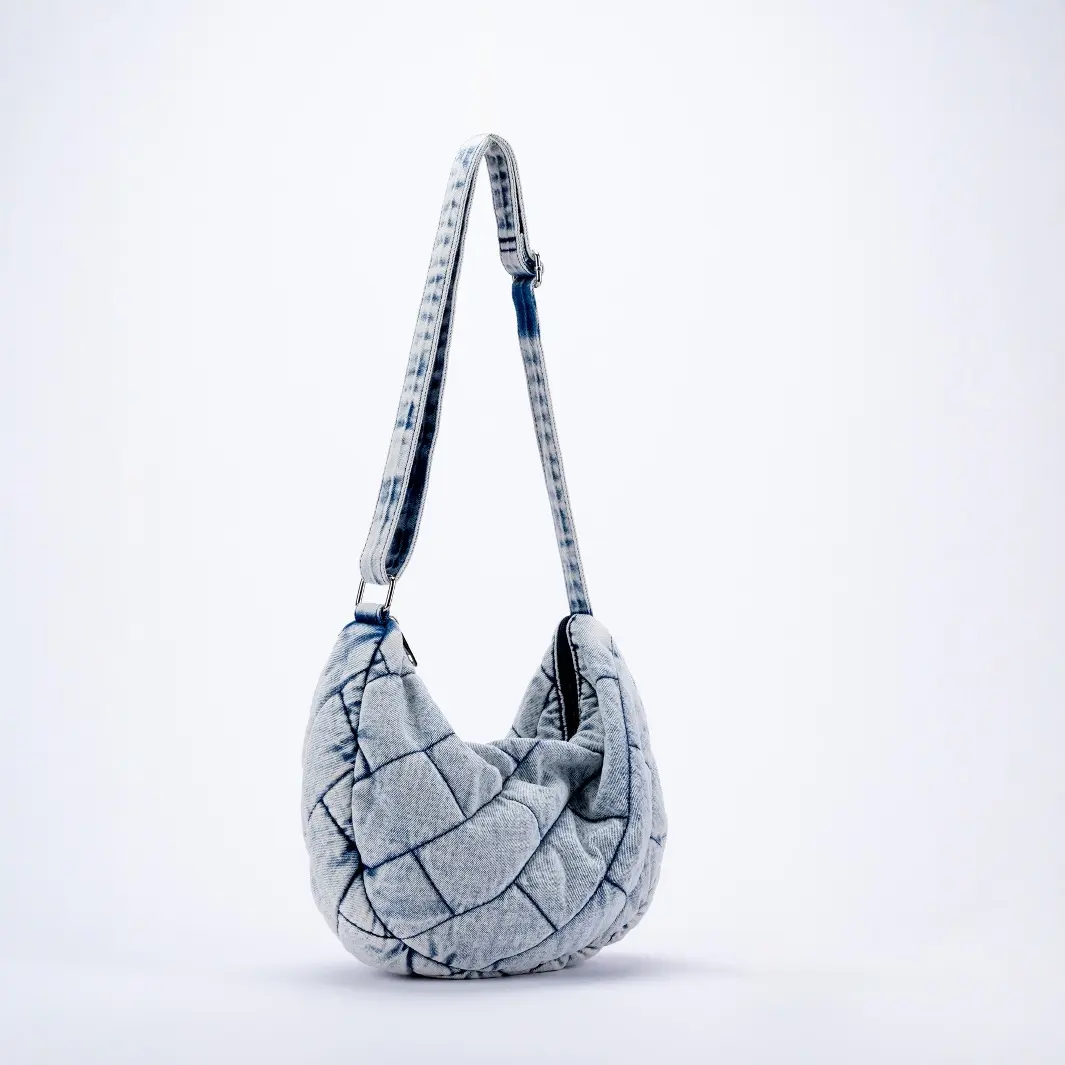 Denim Quilting Women Shoulder Bag Casual Half Moon Crossbody Bags for Women Canvas Padded Cloud Crescent Bag NEW Tote Purses