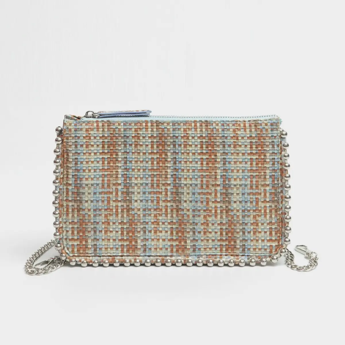 Fashion Woven Straw Shoulder Bag Beaded Chains Crossbody Bags for Women 2025 Designer Demin Phone Flap Handbag and Purses NEW
