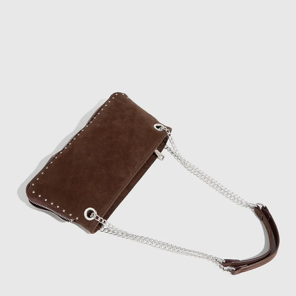 Fashion Beaded Chains Shoulder Bag Faux Suede Tote Bags for Women Frosted Handbags and Purses Small Shopper Female Commuting Bag