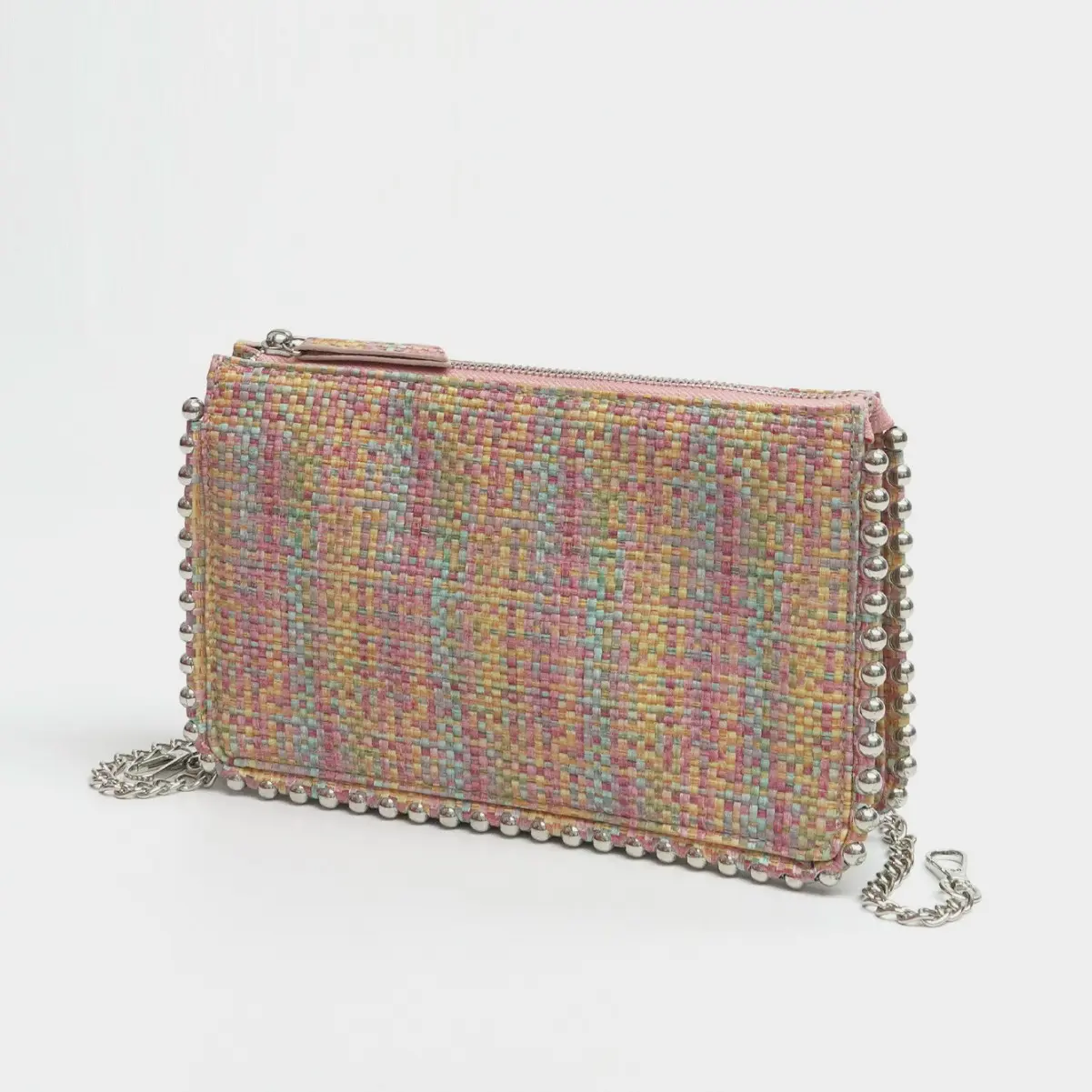 Fashion Woven Straw Shoulder Bag Beaded Chains Crossbody Bags for Women 2025 Designer Demin Phone Flap Handbag and Purses NEW