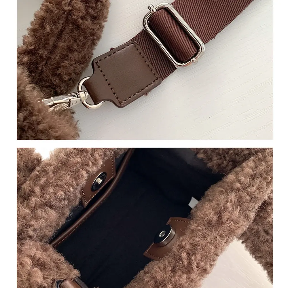 Mini Lambswool Tote Bag Casual Faux Fur Bags for Women Handbags Warm Plush Shoulder Crossbody Bags Small Flap Phone Purses Chic