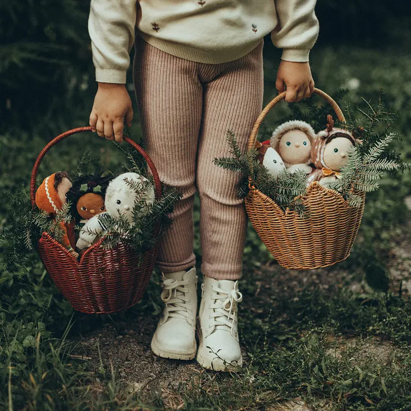 Handmade Rattan Picking Basket Bag Bohemian Woven Flower Straw Bags for Women Handbags Travel Beach Bag Outdoor Storage Basket