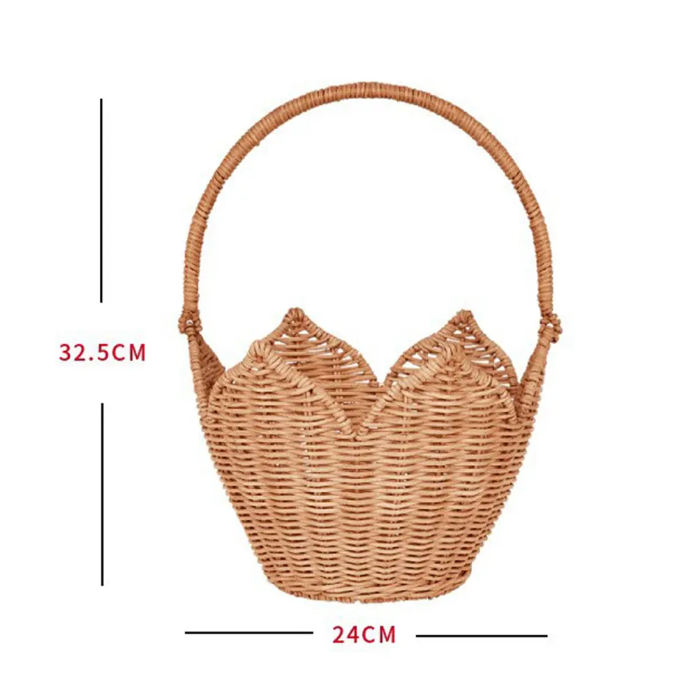 Handmade Rattan Picking Basket Bag Bohemian Woven Flower Straw Bags for Women Handbags Travel Beach Bag Outdoor Storage Basket