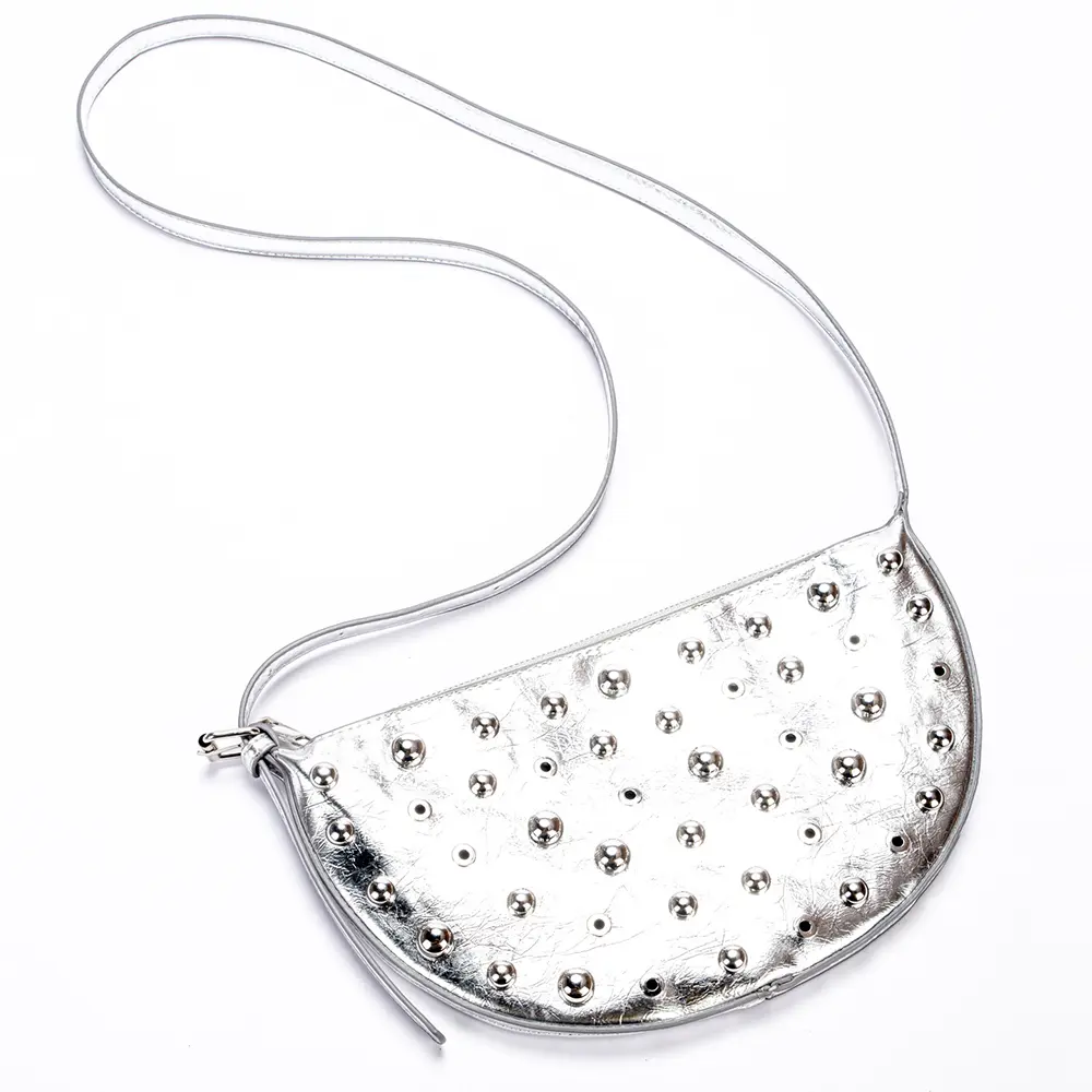 Half Moon Rivet Shoulder Bag Luxury Designer Crescent Bags Metal Handbags PU Leather Crossbody Bags for Women 2025 NEW Purses