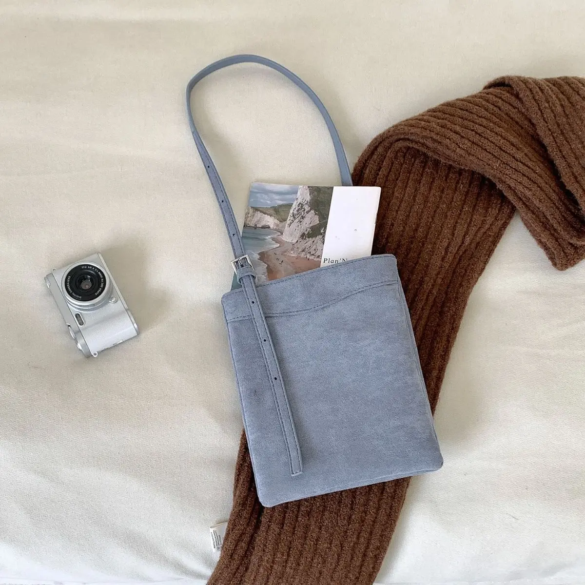 Retro Faux Suede Shoulder Bag Fashion Small Handbags and Purses Double-layer Phone Flap Women's Bags NEW Shopper Tote Clutch