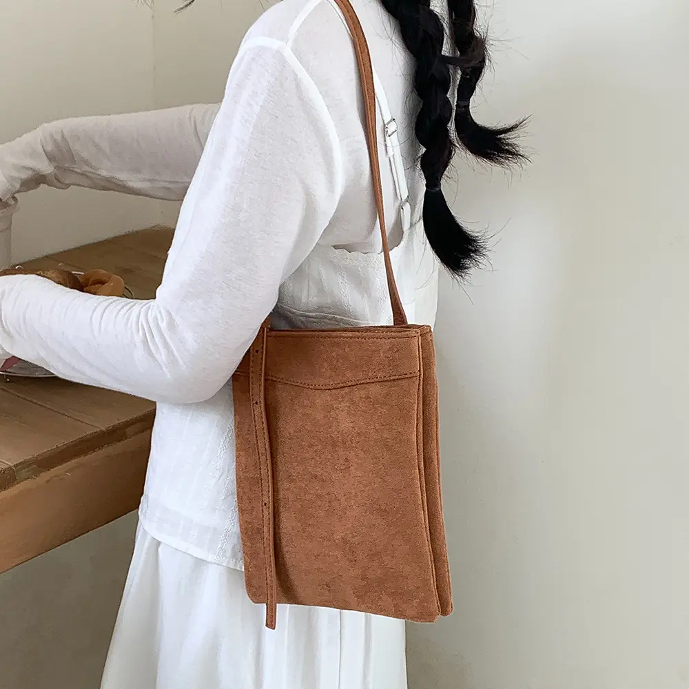 Retro Faux Suede Shoulder Bag Fashion Small Handbags and Purses Double-layer Phone Flap Women's Bags NEW Shopper Tote Clutch