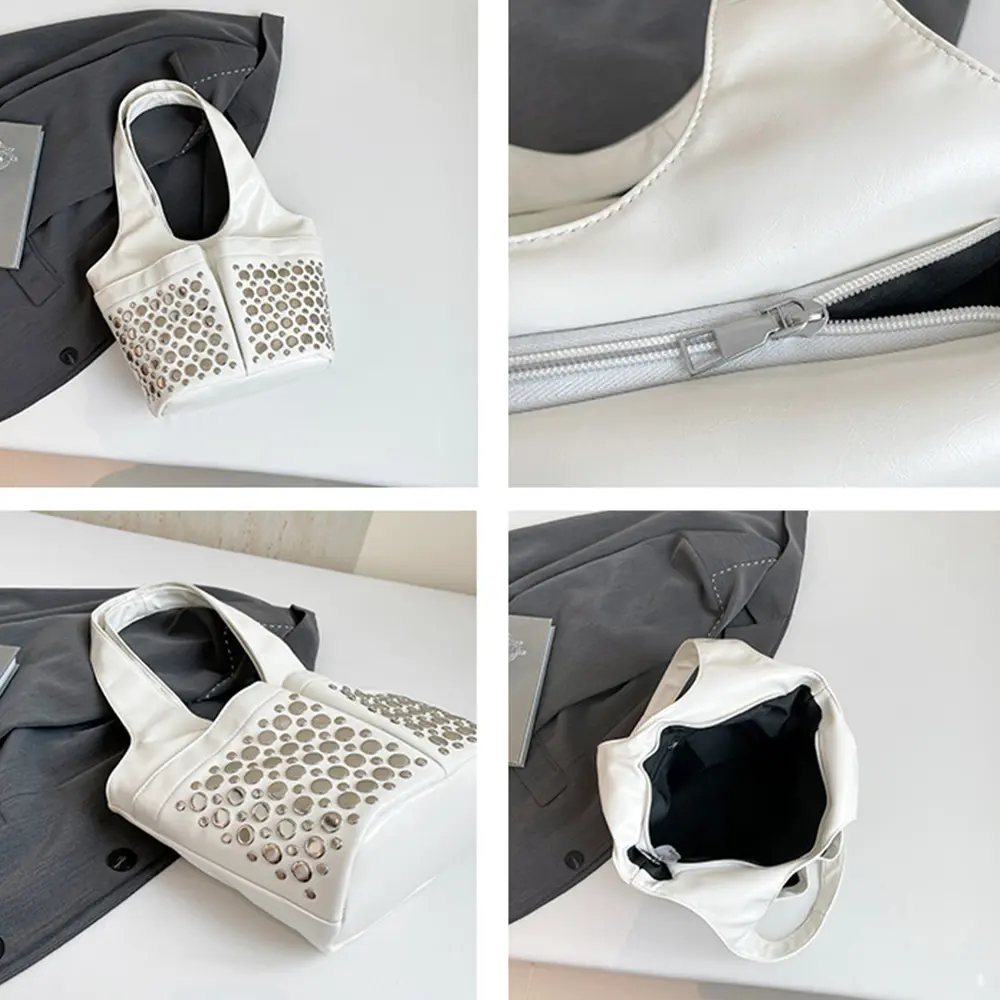 Punk Rivet Bucket Bag Fashion PU Leather Shoulder Bag High Quality Studded Women Handbags and Purses Soft Women Bags Clutch NEW