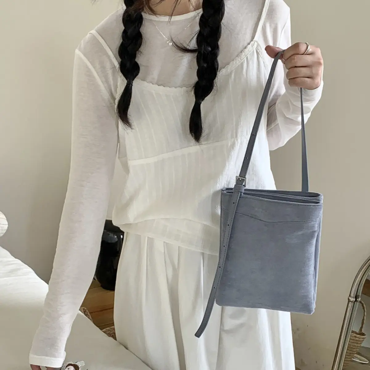 Retro Faux Suede Shoulder Bag Fashion Small Handbags and Purses Double-layer Phone Flap Women's Bags NEW Shopper Tote Clutch
