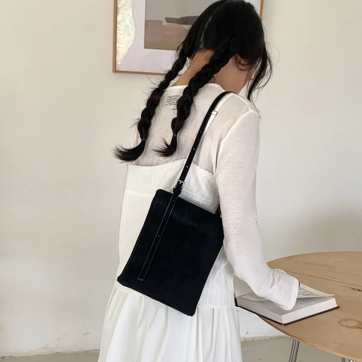 Retro Faux Suede Shoulder Bag Fashion Small Handbags and Purses Double-layer Phone Flap Women's Bags NEW Shopper Tote Clutch