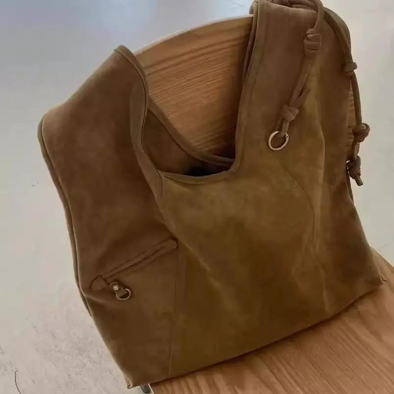 Vintage Suede Designer Tote Bag Autumn Half Moon Hobos Women Shoulder Bag High Quality Frosted Handbag Fashion Shopper Purses