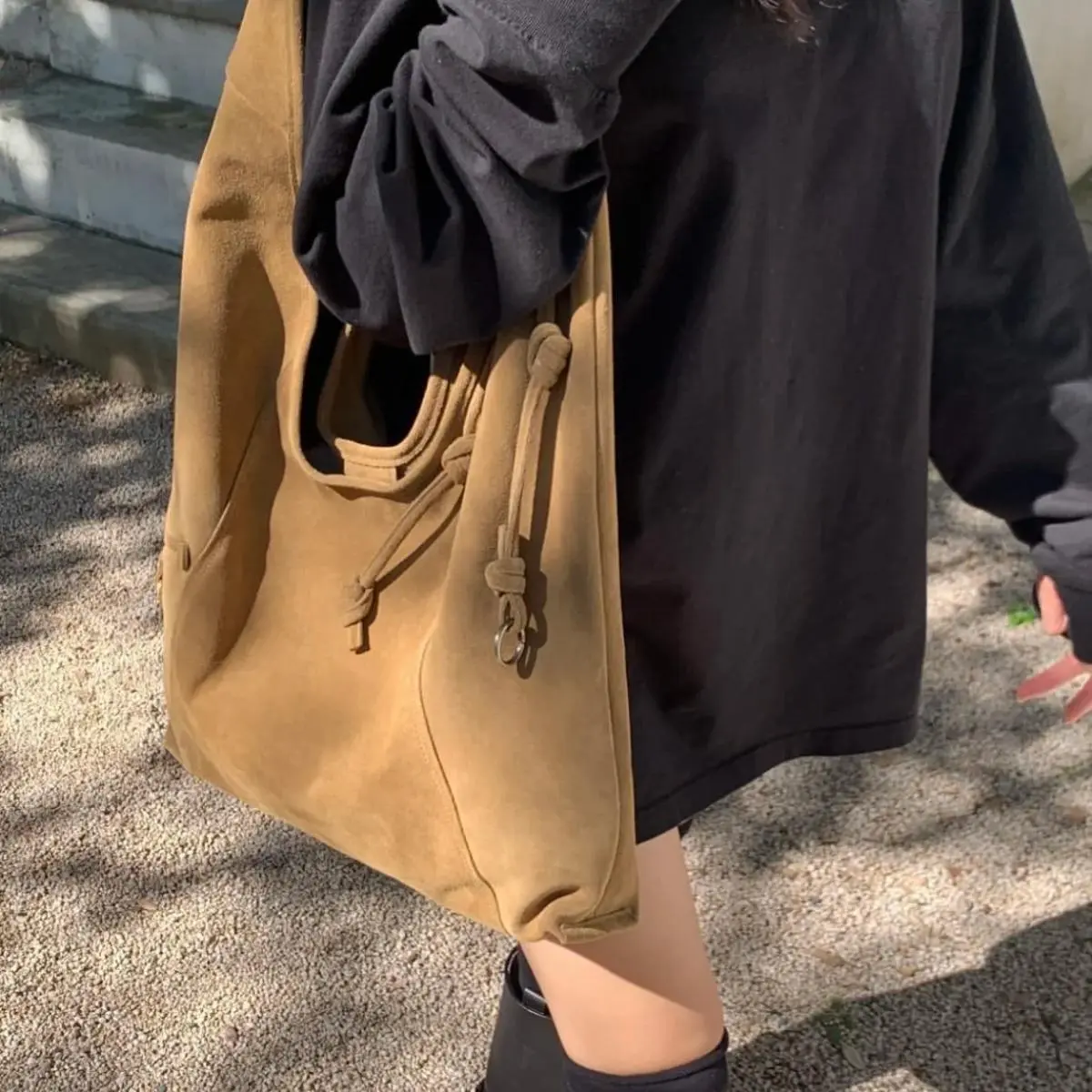 Vintage Suede Designer Tote Bag Autumn Half Moon Hobos Women Shoulder Bag High Quality Frosted Handbag Fashion Shopper Purses