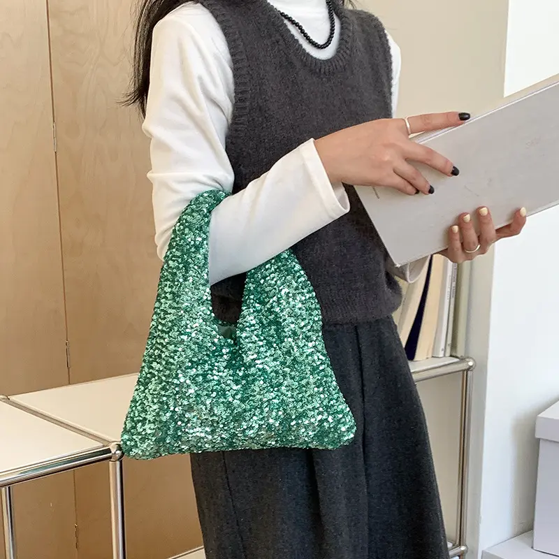 Fashion Sequins Women Handbags Shining Party Evening Bags for Women Half Moon Cloud Bag Soft Shoulder Bag Wedding Clutch Tote