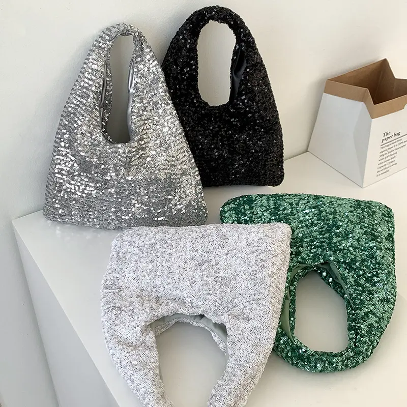 Fashion Sequins Women Handbags Shining Party Evening Bags for Women Half Moon Cloud Bag Soft Shoulder Bag Wedding Clutch Tote