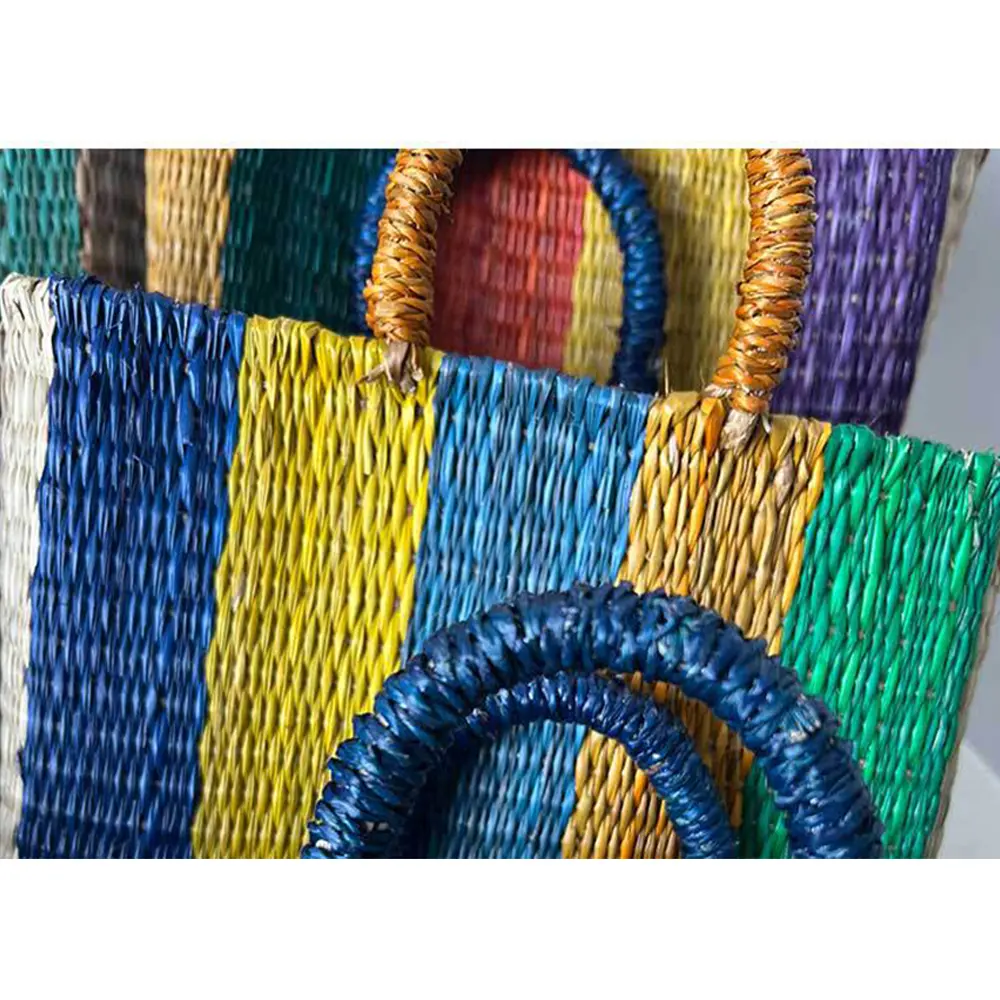 Colorful Striped Straw Bag Tote Handmade Woven Beach Bags for Women Handbags Travel Rattan Bags Shopper Shoulder Bag Purses NEW