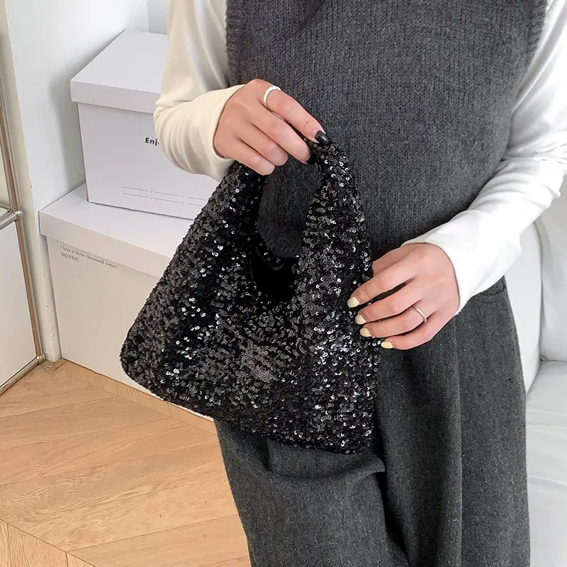 Fashion Sequins Women Handbags Shining Party Evening Bags for Women Half Moon Cloud Bag Soft Shoulder Bag Wedding Clutch Tote