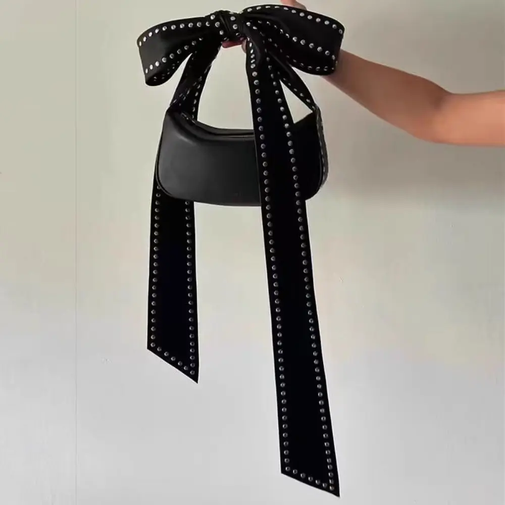 Luxury Rivet Bow Women Shoulder Bag Bowknot Handle Handbags Black Box Purses Female Clutch Designer Bags for Women 2025 New Tote