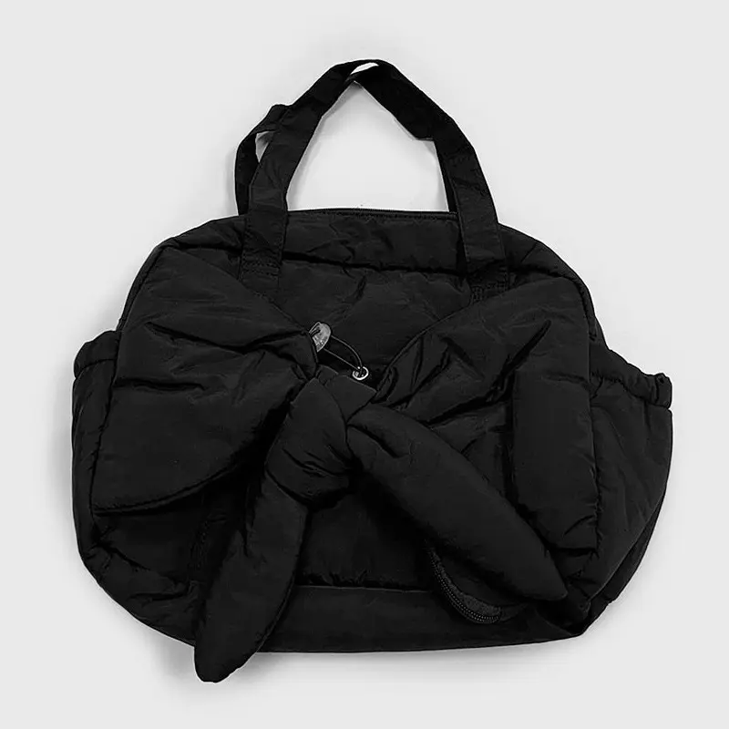 Casual Cotton Padded Tote Bags for Women Fashion Bowknot Women Shoulder Bag Puffy Nylon Quilting Handbag Soft Warm Shopper Purse