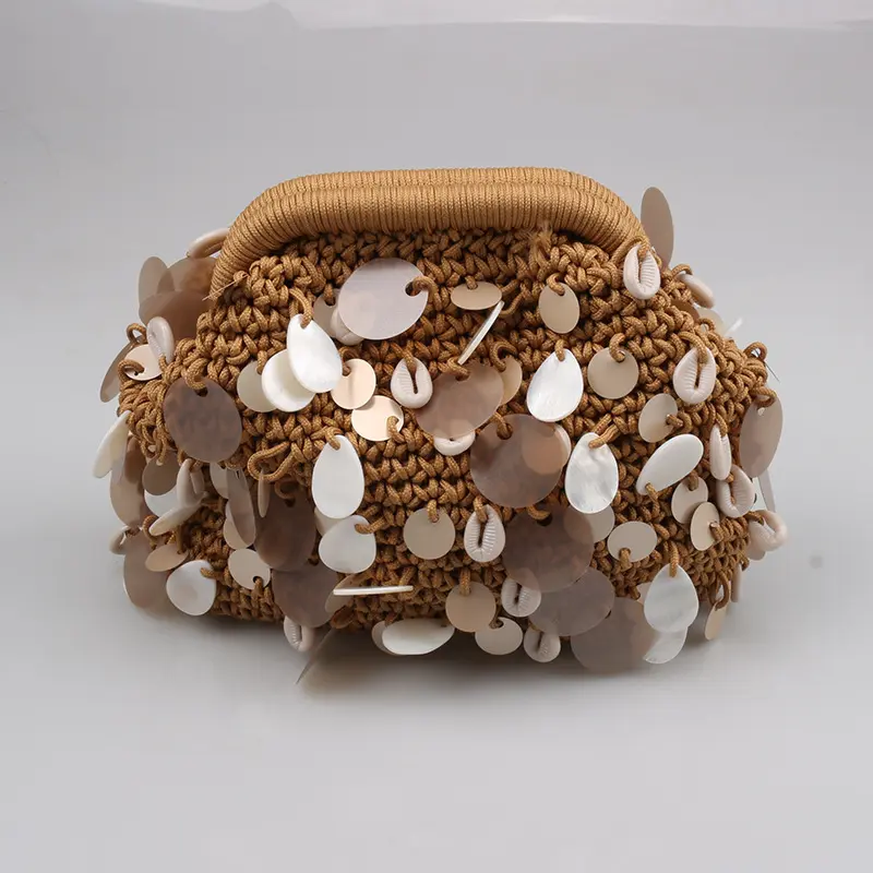 Handmade Crochet Pouch Shell Sequin Dumpling Bags for Women Handbag Rope Knitting Clutch Cloud Clip Bag Woven Beach Bags Purses