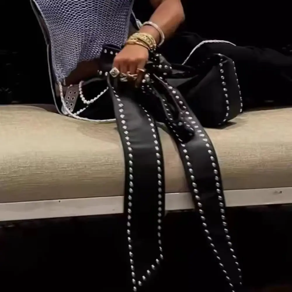 Luxury Rivet Bow Women Shoulder Bag Bowknot Handle Handbags Black Box Purses Female Clutch Designer Bags for Women 2025 New Tote