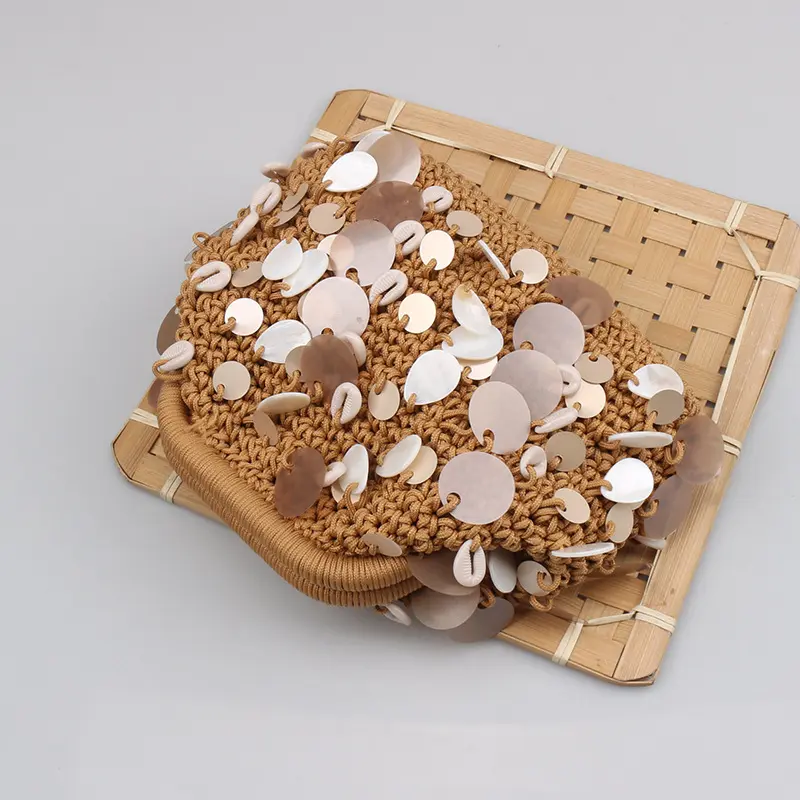 Handmade Crochet Pouch Shell Sequin Dumpling Bags for Women Handbag Rope Knitting Clutch Cloud Clip Bag Woven Beach Bags Purses
