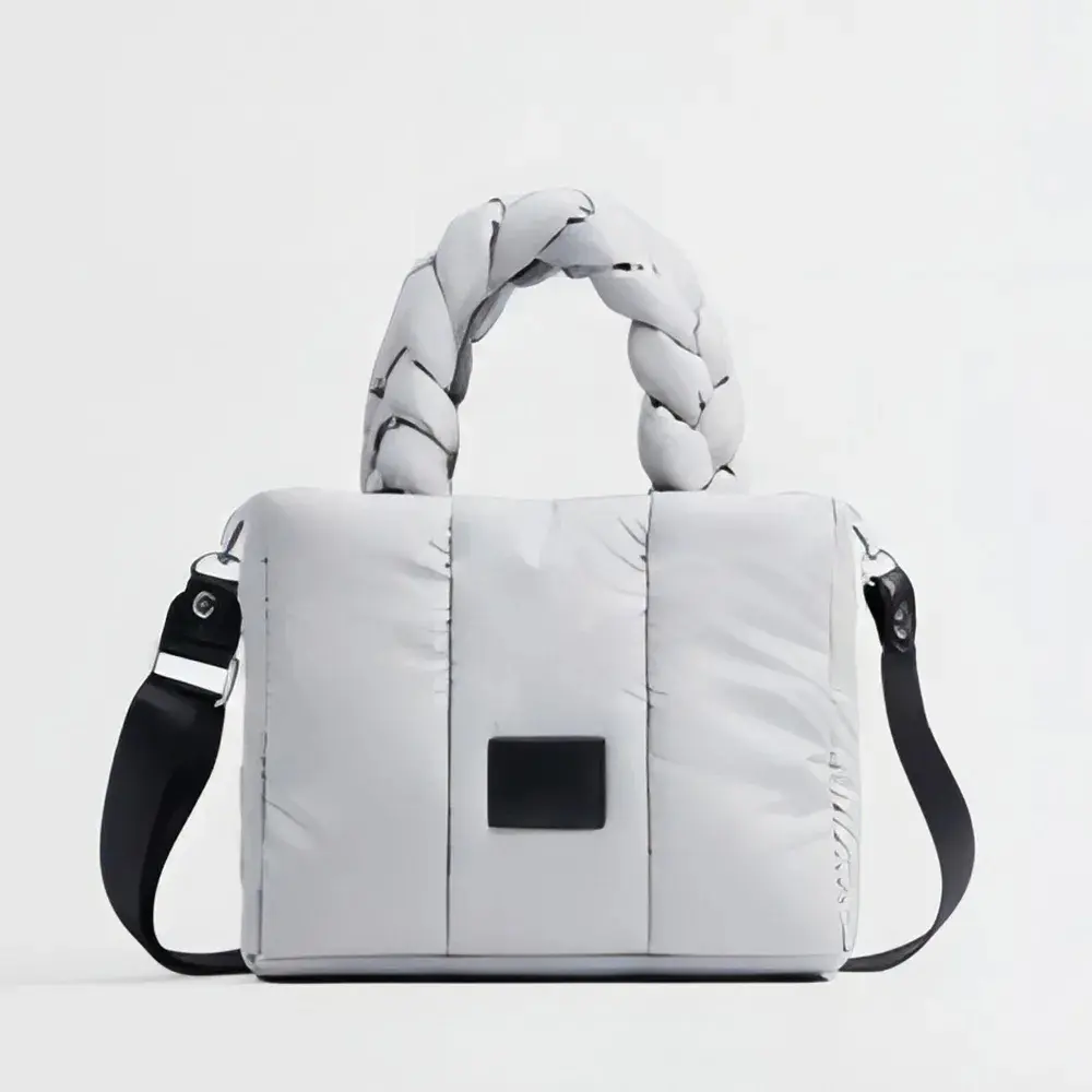 Casual Quilted Tote Luxury Designer Bags for Women Down Padded Handbags Woven Handle Shoulder Bag Winter Nylon Space Cotton Bag