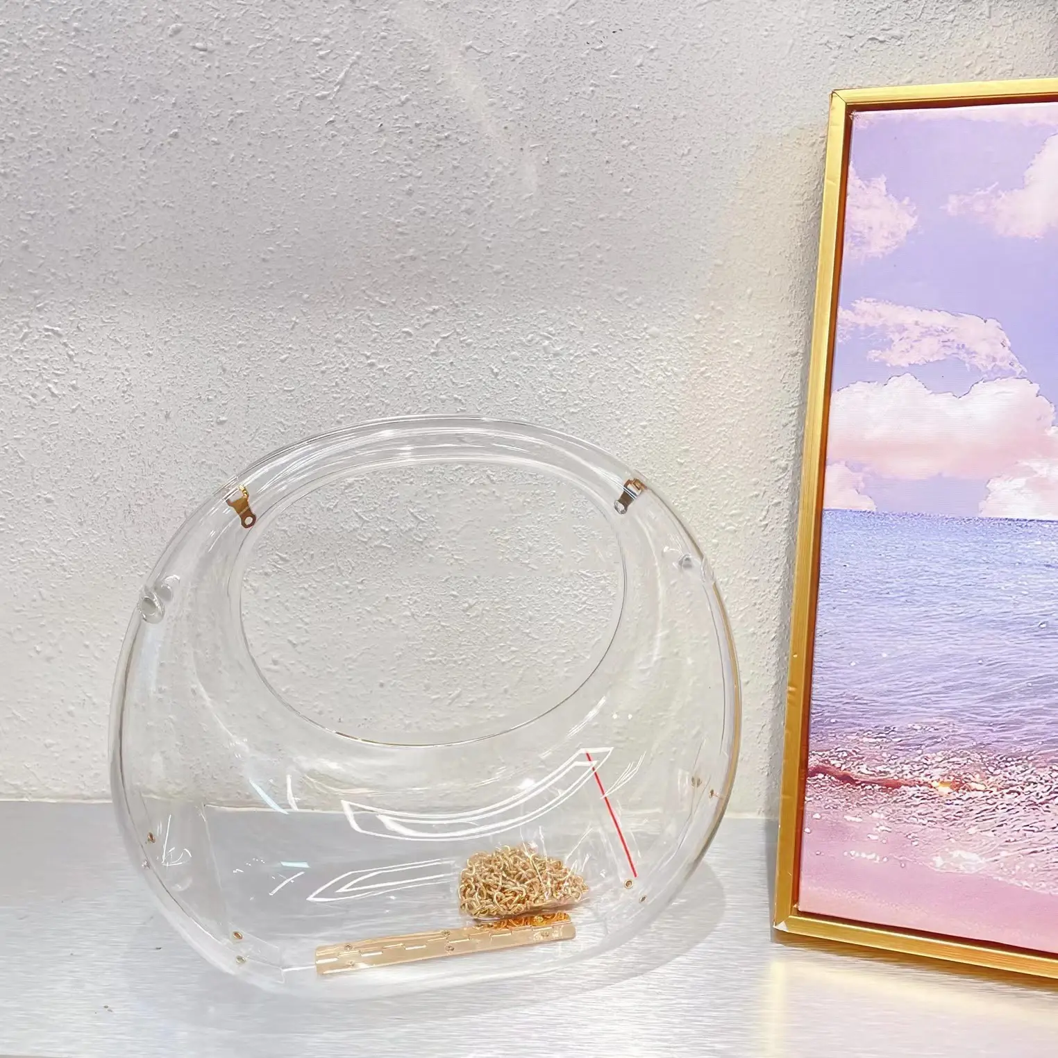 Luxury Designer Evening Clutch Clear Acrylic Women Handbags Fashion Gold Shoulder Bag Half Moon Wedding Purses Party Tote Ladies