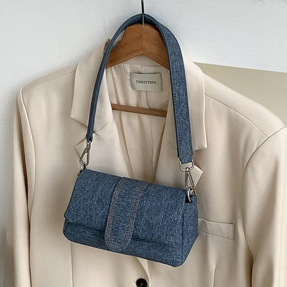 Casual Denim Women Shoulder Bag Fashion Small Canvas Handbags High Quality Armpit Bags for Women 2024 Cover Phone Flap Purses