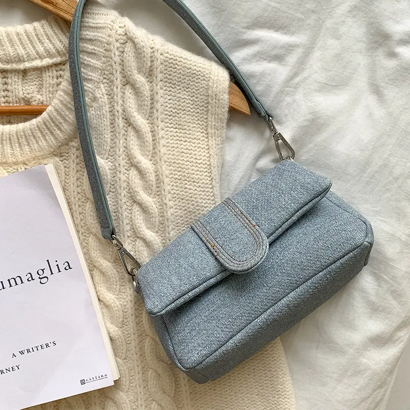 Casual Denim Women Shoulder Bag Fashion Small Canvas Handbags High Quality Armpit Bags for Women 2024 Cover Phone Flap Purses