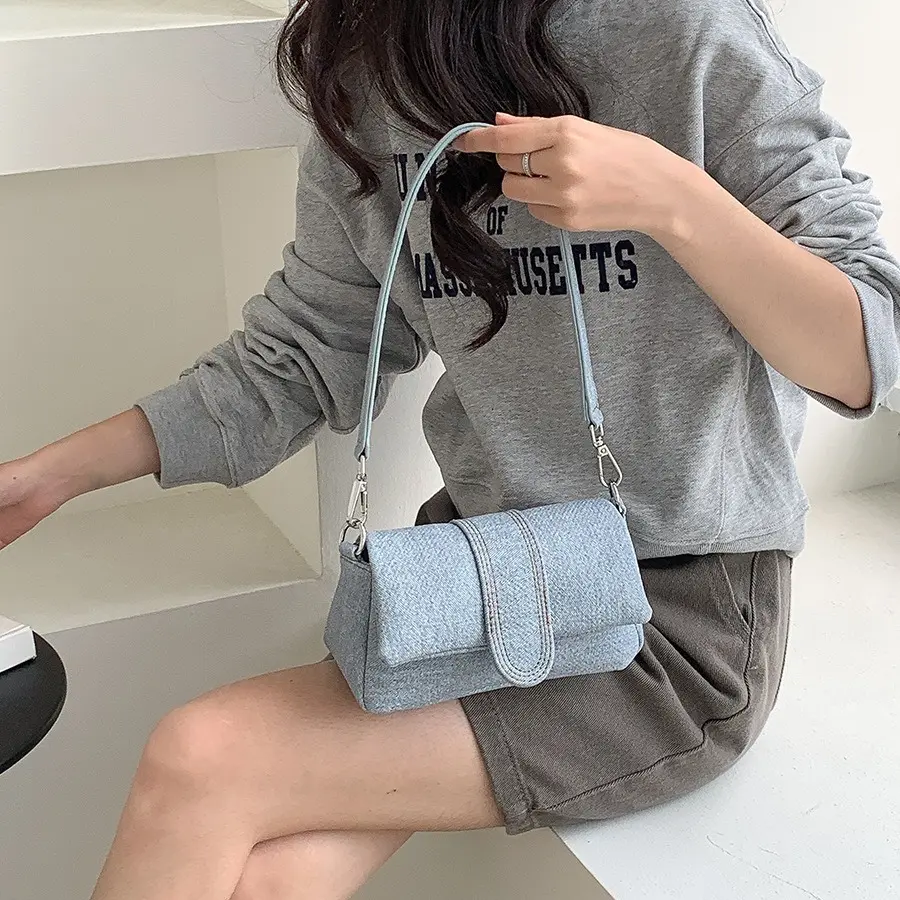 Casual Denim Women Shoulder Bag Fashion Small Canvas Handbags High Quality Armpit Bags for Women 2024 Cover Phone Flap Purses