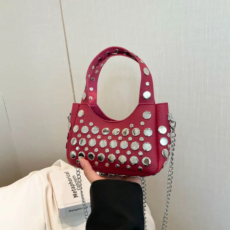 Punk Rivet Women's Handbags Fashion Designer Shoulder Bag PU Leather Crossbody Bags for Women 2025 NEW Sling Bag Small Purses